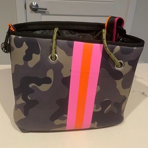 Neoprene Stain resistant camo & pink bag with wristlet